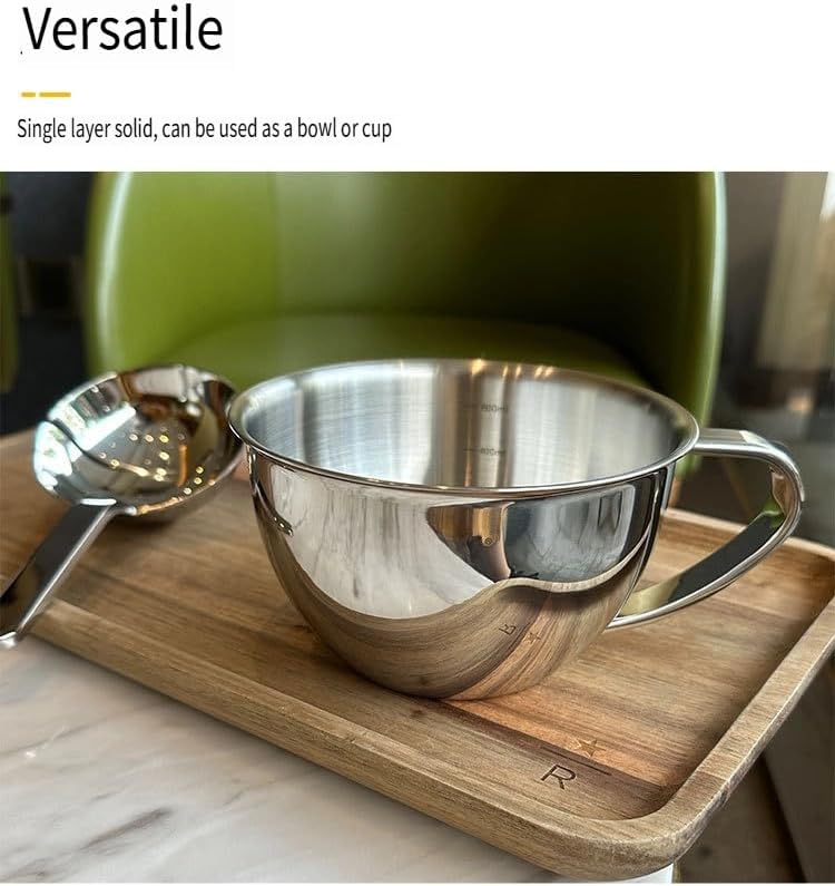 316 Stainless Steel Mixing Bowl, Premium 18/10 Grade, Heavy Duty 368g with Handle, Modern Minimalist Design, Multiple Size Options with Volume Markings (Cup with Lid, 6.3inchs)