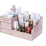 Simbuy Makeup Organizer for Vanity- Bathroom Countertop Cosmetics Organizer with Drawers for Lipstick, Brushes, Lotions, Eyeshadow, Nail Polish and Jewelry (Pink)