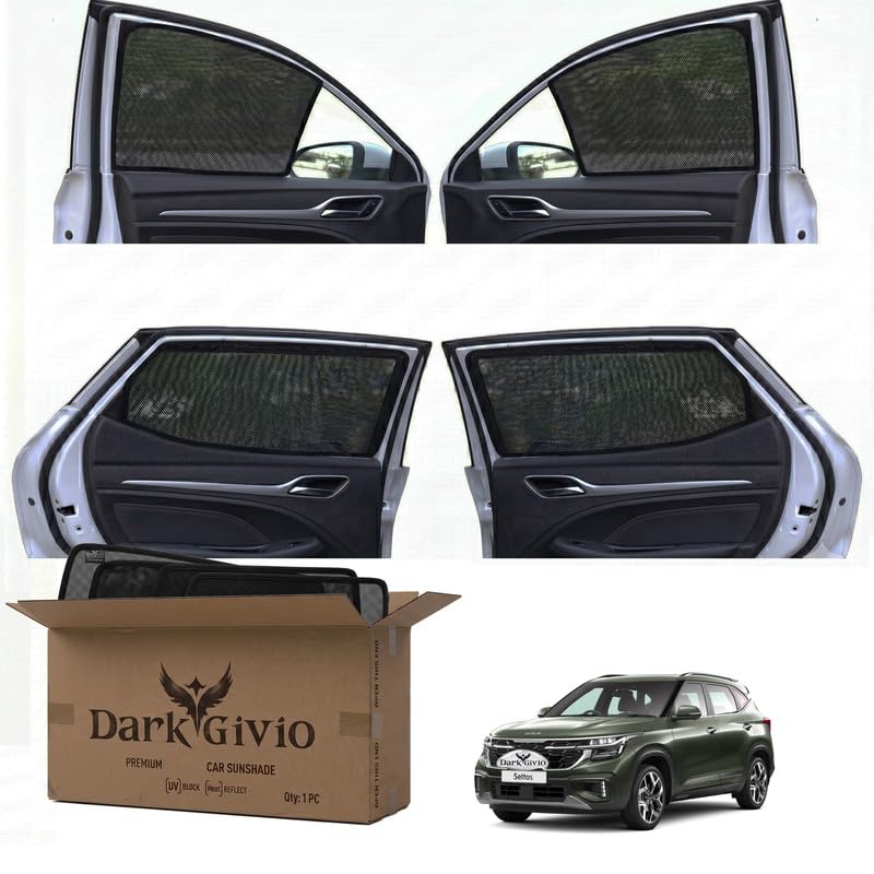 Image of Car Window Sun Shade Protector for Seltos (New Gen) | Exact Fit Non-Magnetic Half Cut Sunshade (Set of 4 /6) | UV Blocker Side Window Car Curtains & Interior Accessory