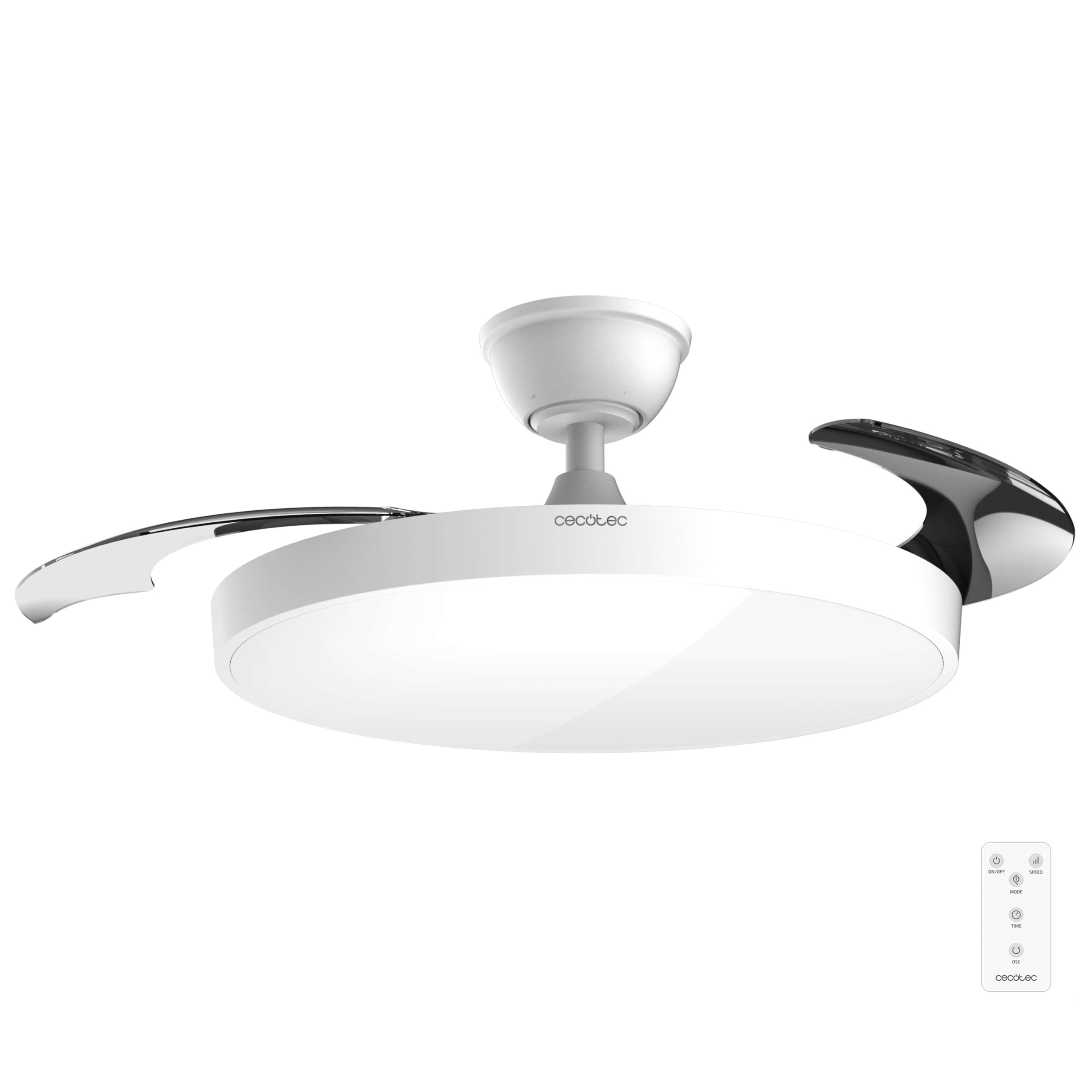 Cecotec Ventilador de Techo con Luz con Aspas Retráctiles EnergySilence Aero 300 Air Invisible. 30W, Motor DC, Mando a Distancia, 6 Velocidades, Temporizador 4h, Función Winter-Summer