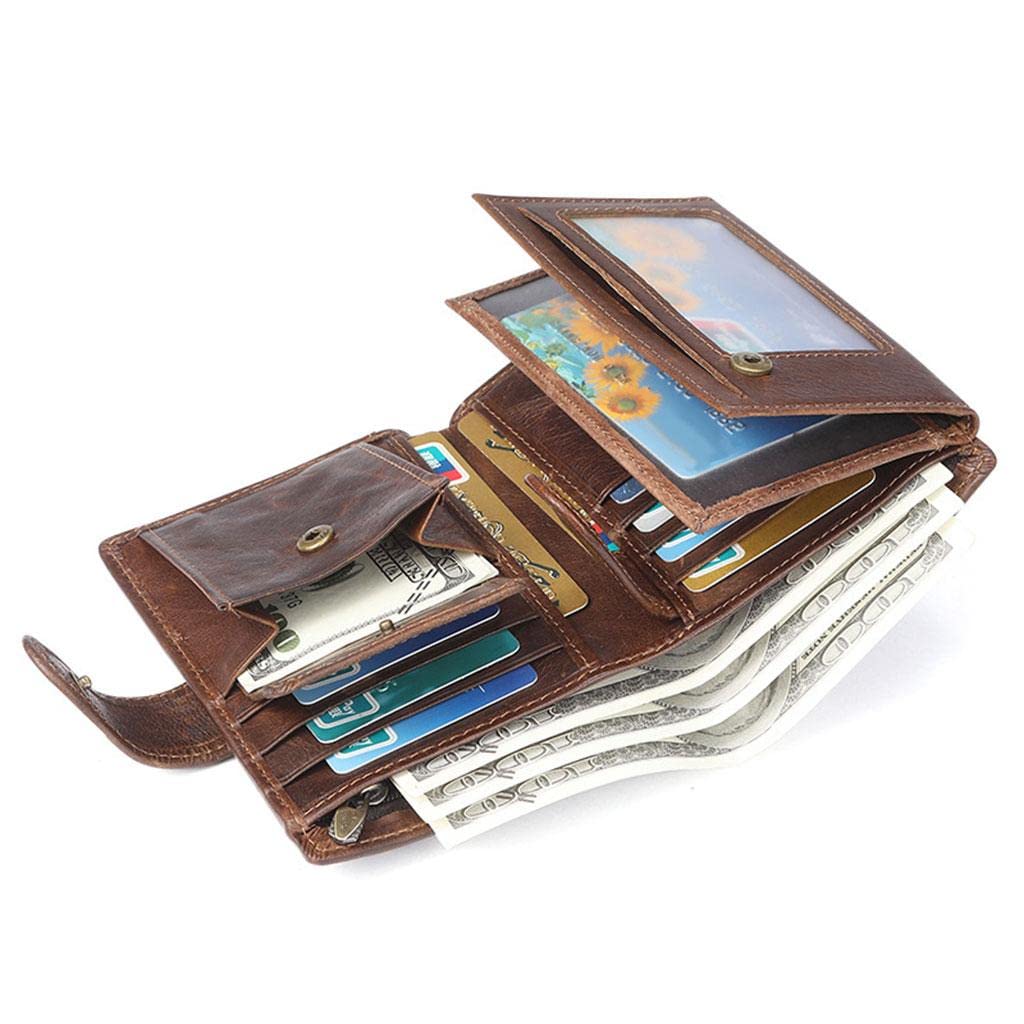 merishopp Trifold Wallet Zip Coin Pocket Purse Zip Minimalist Mens coffee| Mens Accessories | Backpacks, Bags & Briefcases|1 Piece Leather Wallet-picture-6