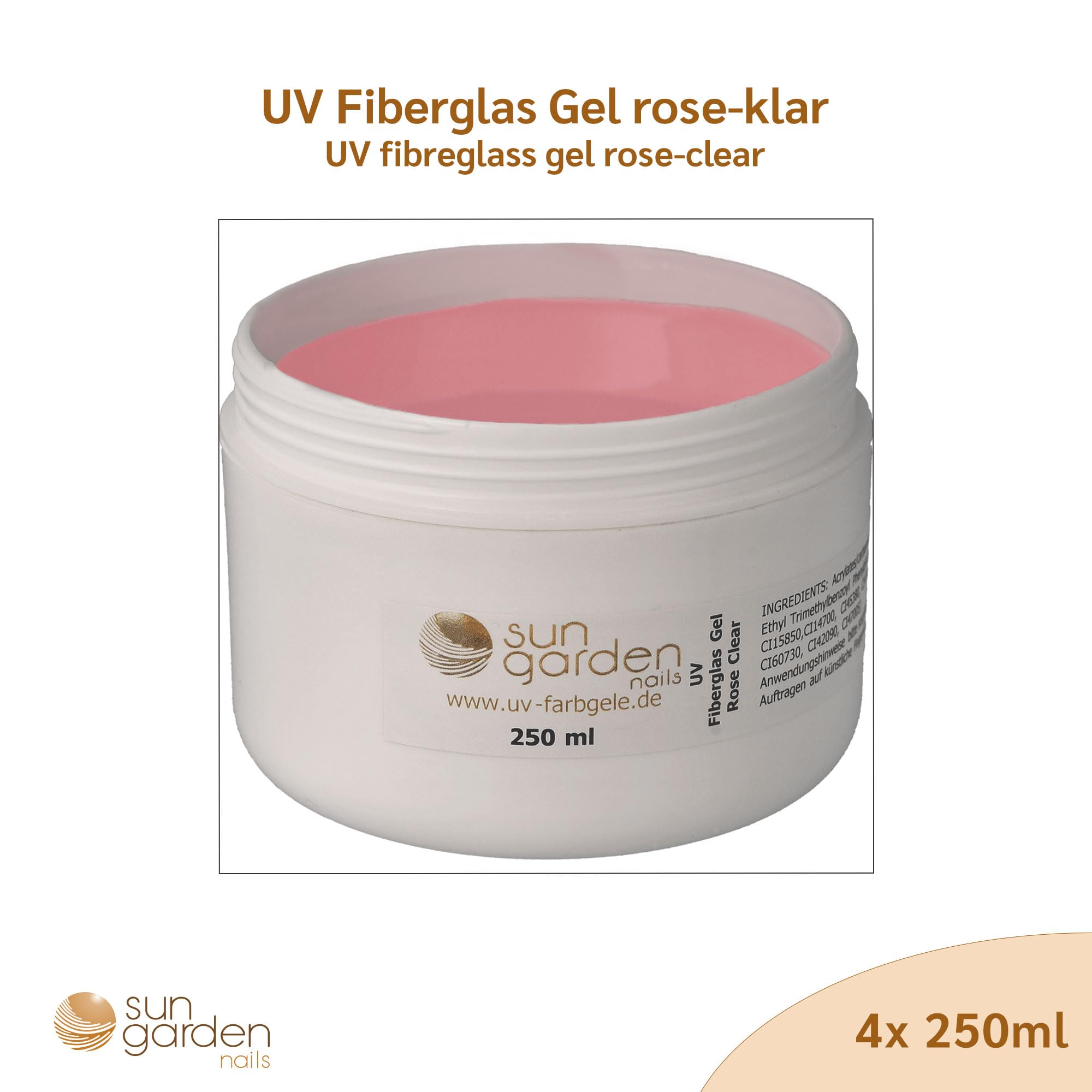 Gel in fibra di vetro UV rosa trasparente, 4 x 250 ml Premium Line – 1000 ml – gel per unghie – Top Coat – Gel per unghie – Gel per unghie – per pedicure – manicure