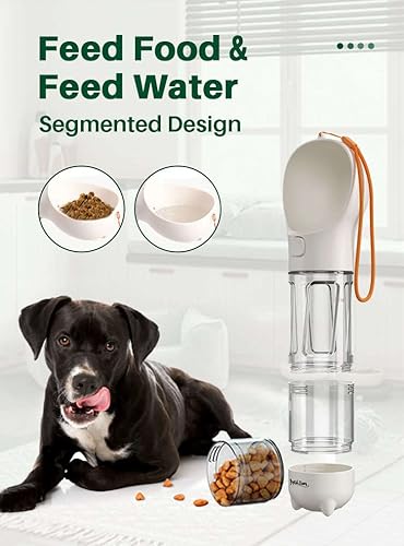 PUPIHOM Botella de agua portátil para perros y gatos multifuncional a prueba de fugas botella de agua 3 en 1 con contenedor de alimentos bolsa de