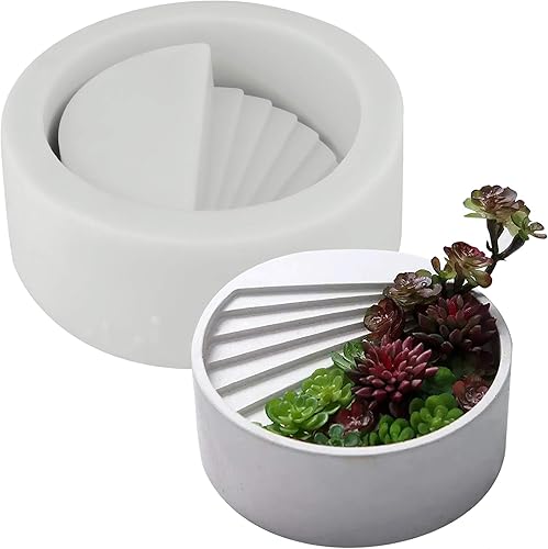 Funshowcase Molde de silicona para maceta redonda arquitectónica para resina epoxi, hormigón, suculentas, diorama de jardín, bonsái, gigante, 4 x