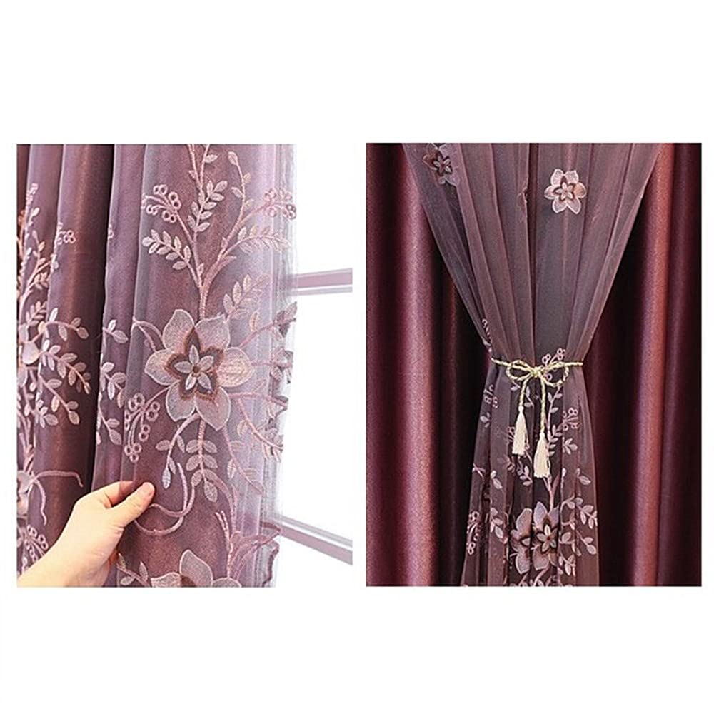 Amidoudou Luxury European Double Layer Curtains with Valance, Embroidered Blackout Drapes for Living Room & Bedroom - Image 3
