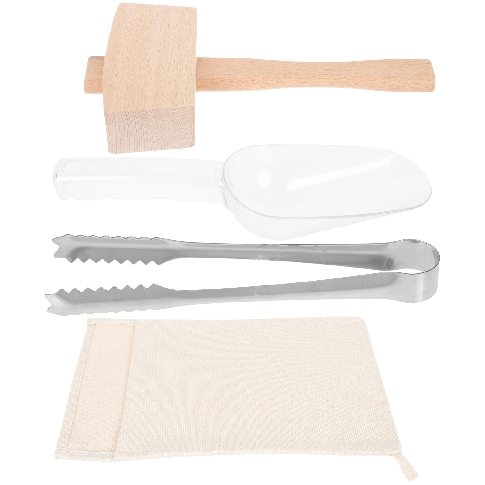 Juego de Bolsas de Hielo Picado Caseras de Lona y Algodón, Mazo y Pala de Madera para Bar, Herramienta Resistente para Triturar Hielo, Uso Doméstico Coctelería, Kit Completo D