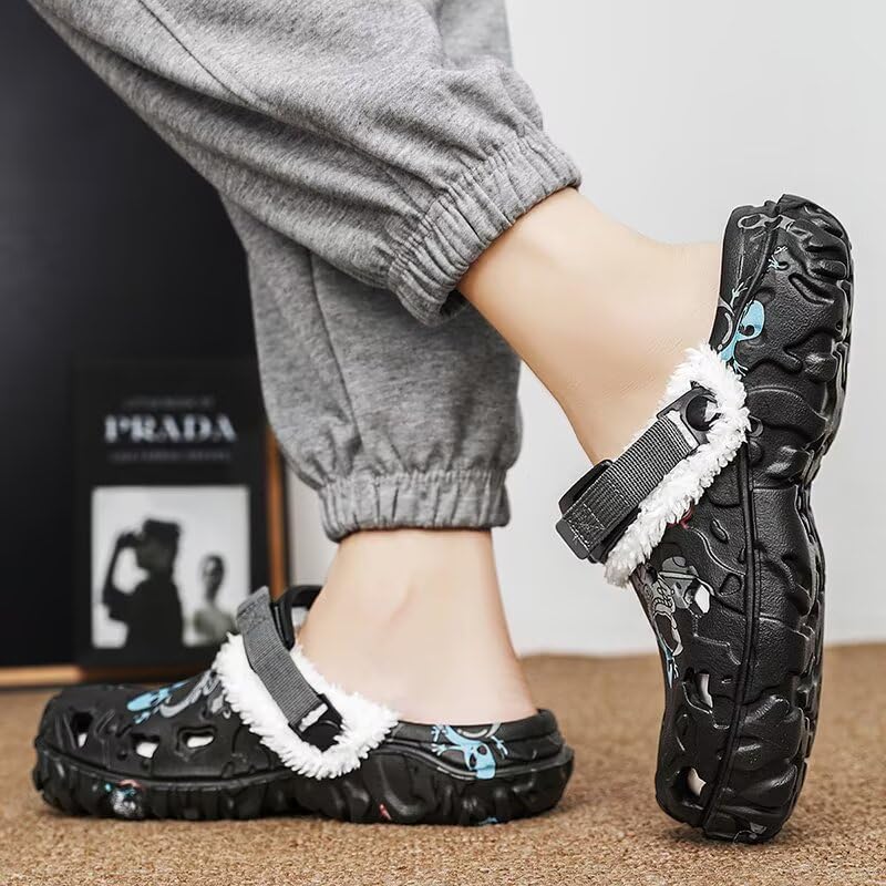 Image of Men's Printed Fuzzy Lined Clogs Winter Slip On Shoes