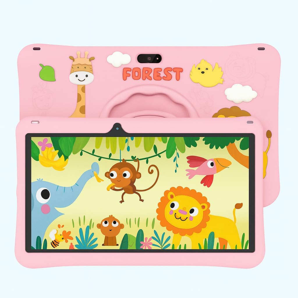 Modio M25 Kids Tablet – 10.1 Inch HD Display, Android 13, 8GB RAM + 512GB Storage, 8000mAh, Dual Camera, 5G WiFi, with Pen, Watch & Stickers (Pink)