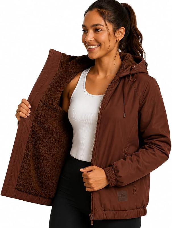 Womens Windbreaker Jacket - Midweight Sherpa Fleece Softshell