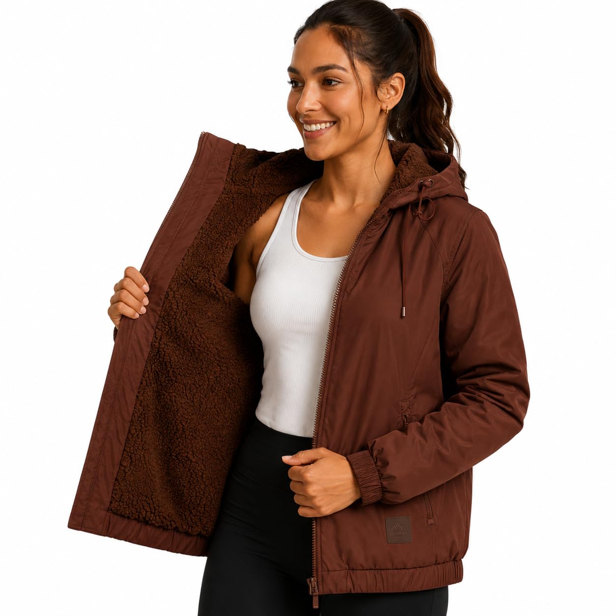 Womens Windbreaker Jacket - Midweight Sherpa Fleece Softshell
