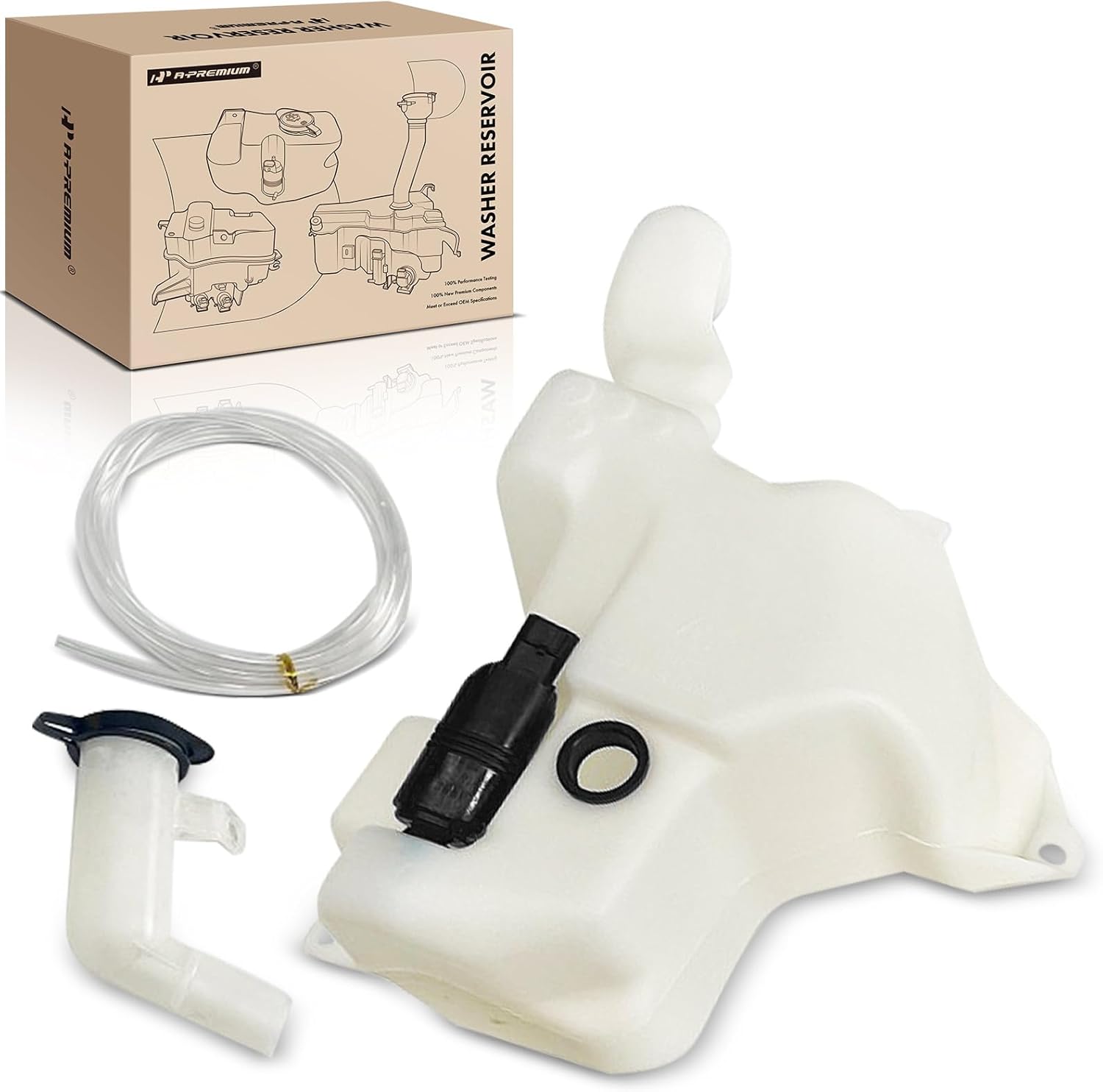 A-Premium Windshield Washer Reservoir Compatible with Select Chevrolet & Buick & Oldsmobile & Pontiac Models - Impala, Regal, Century, Intrigue, with (Cap/Washer Pump/Hose/Filler Neck/Bracket)