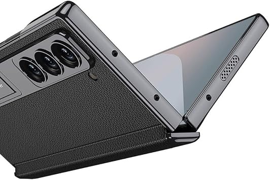 Aksesuarcim Samsung Galaxy Z Fold 6 ile Uyumlu Kılıfı Kamera Lens Korumalı Deri Standlı Mıknatıslı Premium İnce Kapak Kıpta Siyah