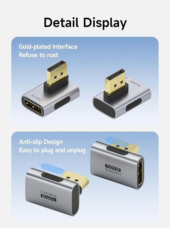 Adaptador DisplayPort Hagibis 2 Pack 8K@60Hz 4K@240Hz Ángulo Recto Macho a Hembra miniatura 5