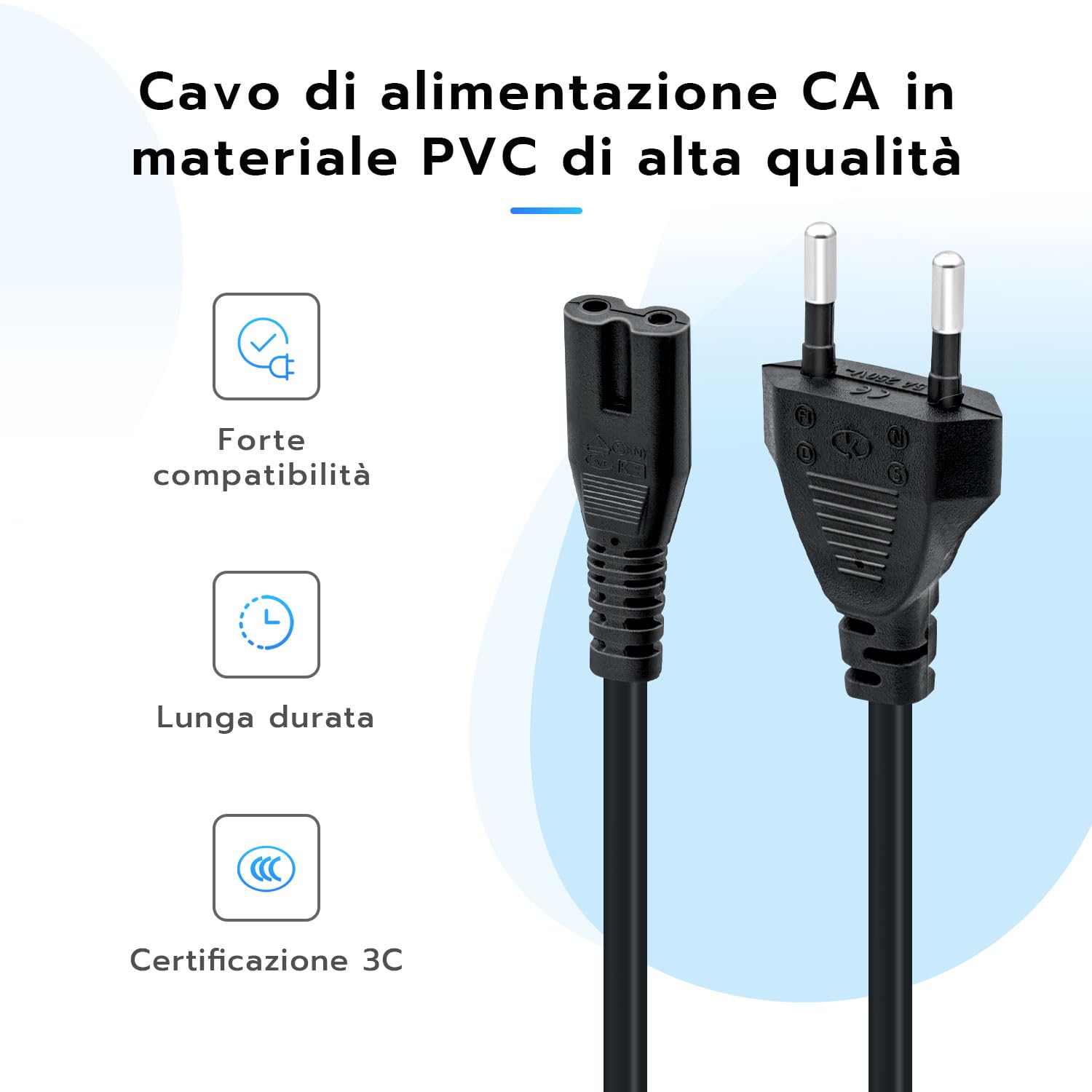 Mcbazel 1.5M IEC 320 C7 Cavo di Alimentazione Power Cable con 2 Pin Euro Cavo di Alimentazione per PS5/ PS4/ PS3/ Xbox Series X/S - Nero
