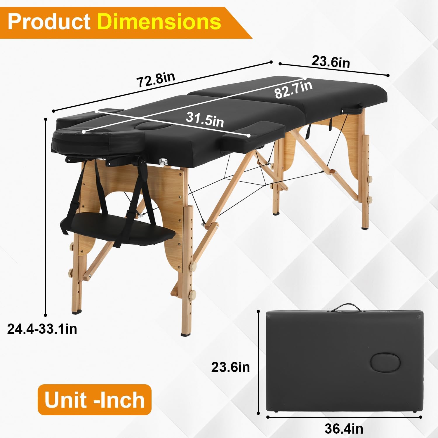 Massage Table Lash Bed 2-Fold Massage Bed Massage Tables Portable Tattoo Table Tattoo Bed with Face Hole, Extra Bag, Swing-Out Hand Tray and Armrests, Black