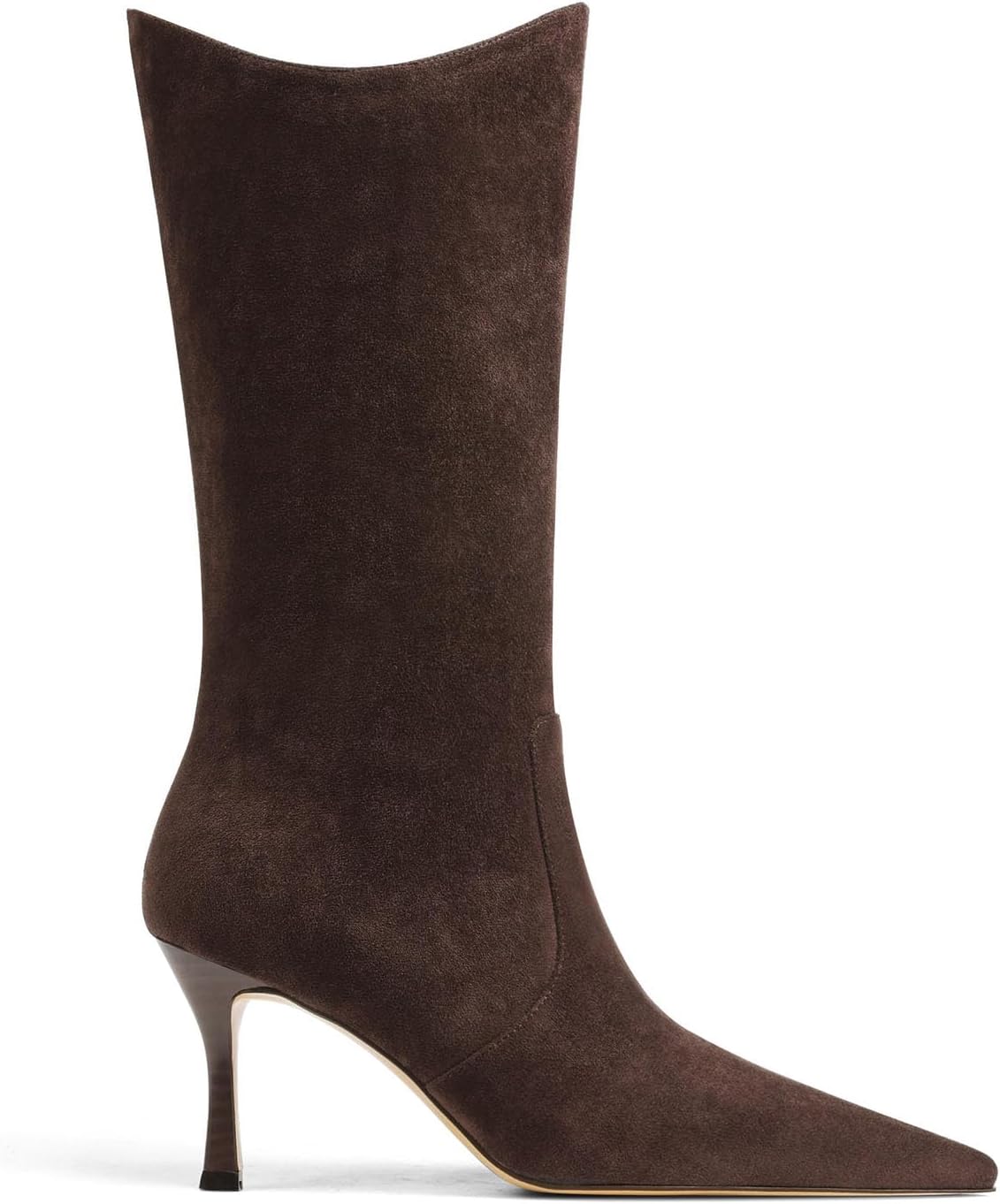 Goiphrri Mid Calf Boots for Women Dressy Sexy Pointed Toe Stiletto Boot Heels Side Zipper Wide Calf Boots Fashion Trendy Fall Boot for Women