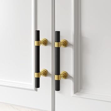 homdiy 10 Pack 3 Inch Hole Center Black and Gold Cabinet Handles