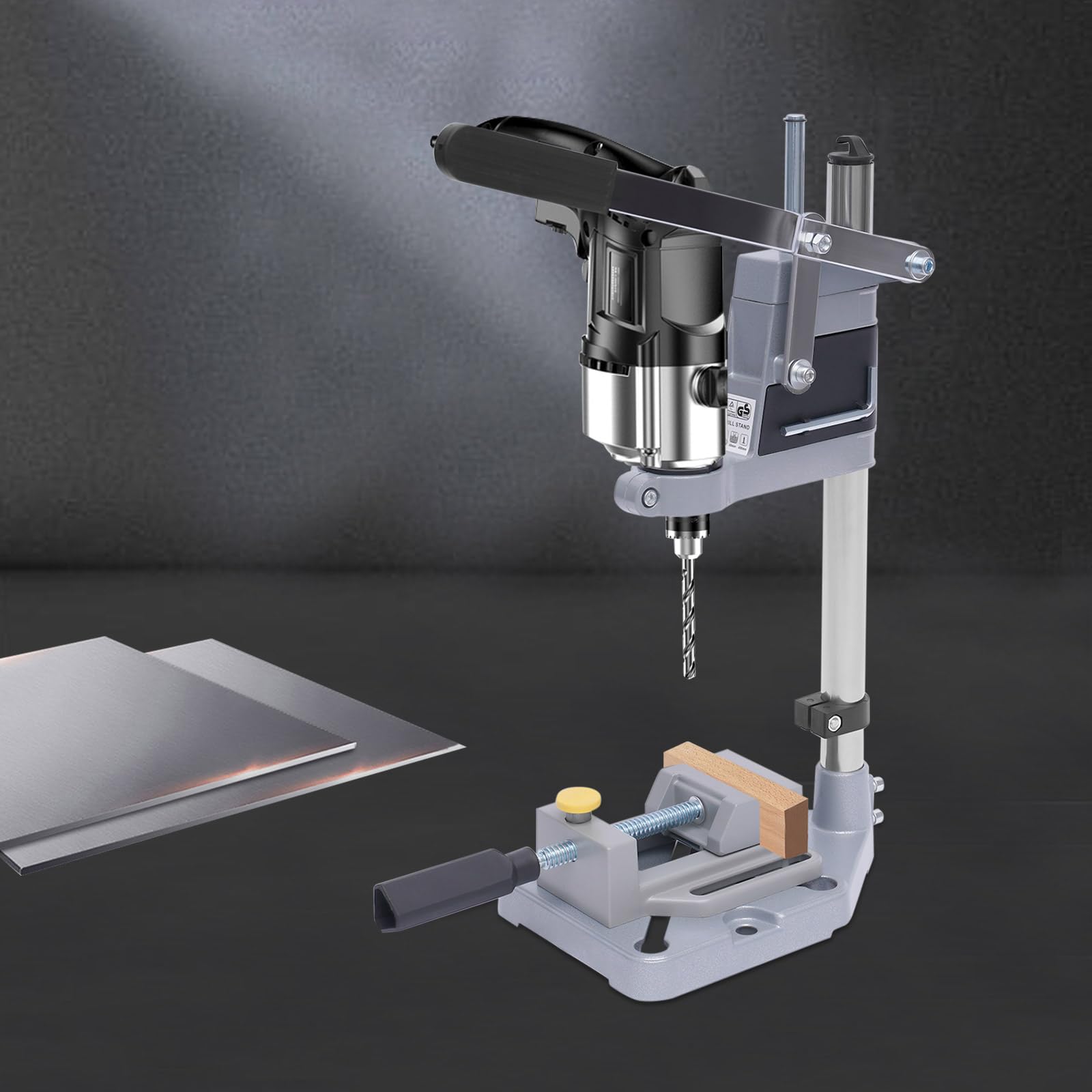 Floor Drill Press Stand Table for Hand Drill, AdjustableDrill Press Table for Benchtop Repair, Hand Drill Benchtop Drilling Collet, Can 90 Degree Rotating