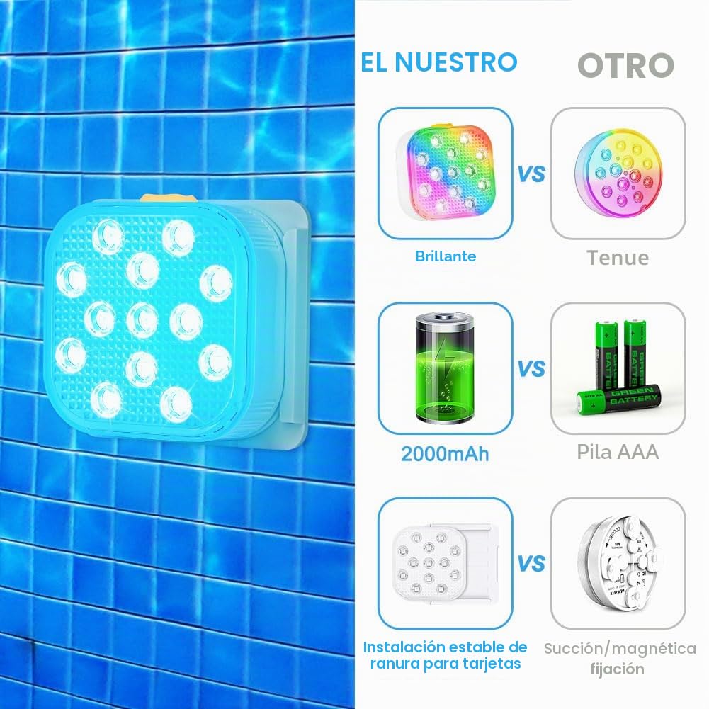 Vicloon Luces LED Sumergibles Recargables, 2PCS Luces LED Piscina Desmontable con Mando, Impermeable IP68, RGB Cambiante Bajo el agua Luz para Fiesta Florero de Navidad Tina de