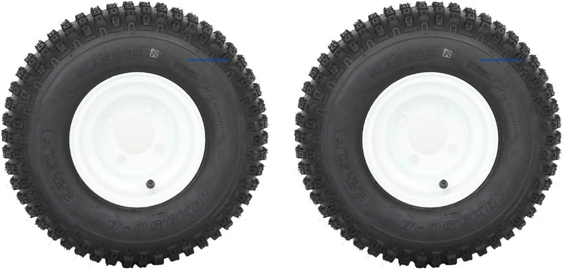 Knobby 18x9.50-8" Golf Cart Tires/ATV Tires and 8" White Steel Golf Cart Wheel Combo - Set of 2