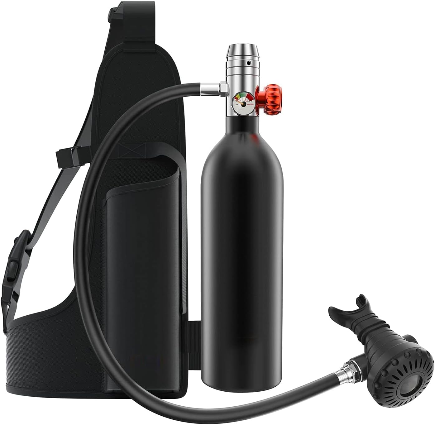 Scuba Diving Tank with Constant Pressure Gauge, Portable Large Capacity 1L Air Tank, Oxygen Cylinder Corrosion & Pressure Resistant Material for 15-20 mins for Diving