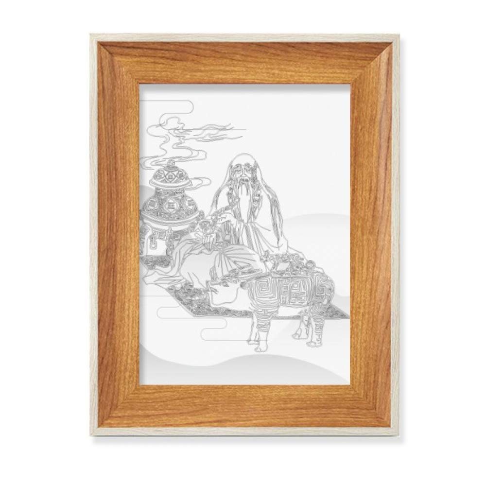 Cadre de photo en bois Lao Tseu art de Chine pour bureau