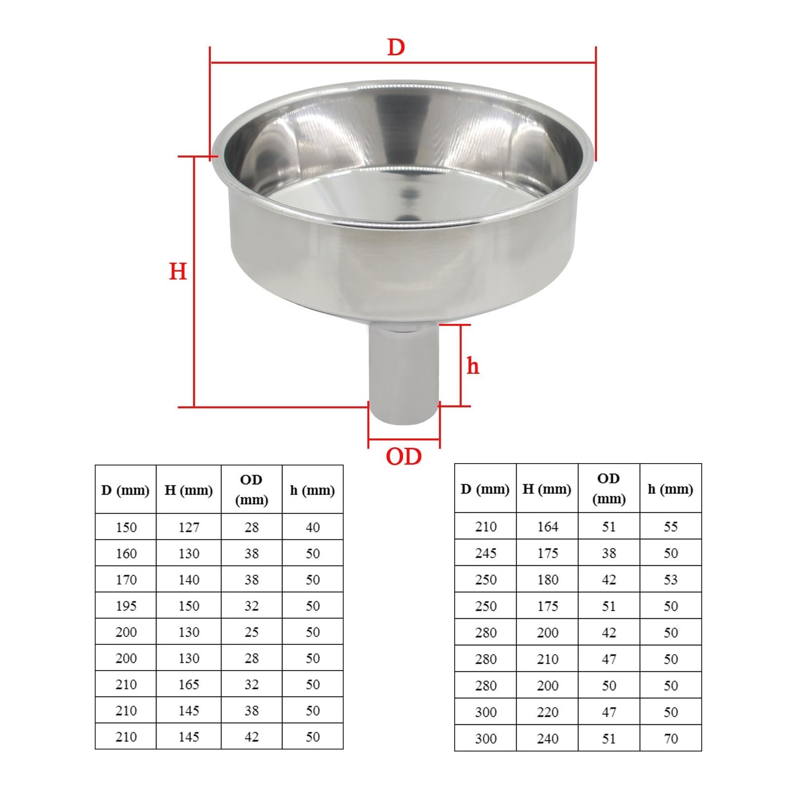Imbuto Grande in Acciaio Inossidabile 304 con Filtro Imbuto for Olio Domestico Imbuto Industriale Extra-Large 1pz (Color : 250-51mm)