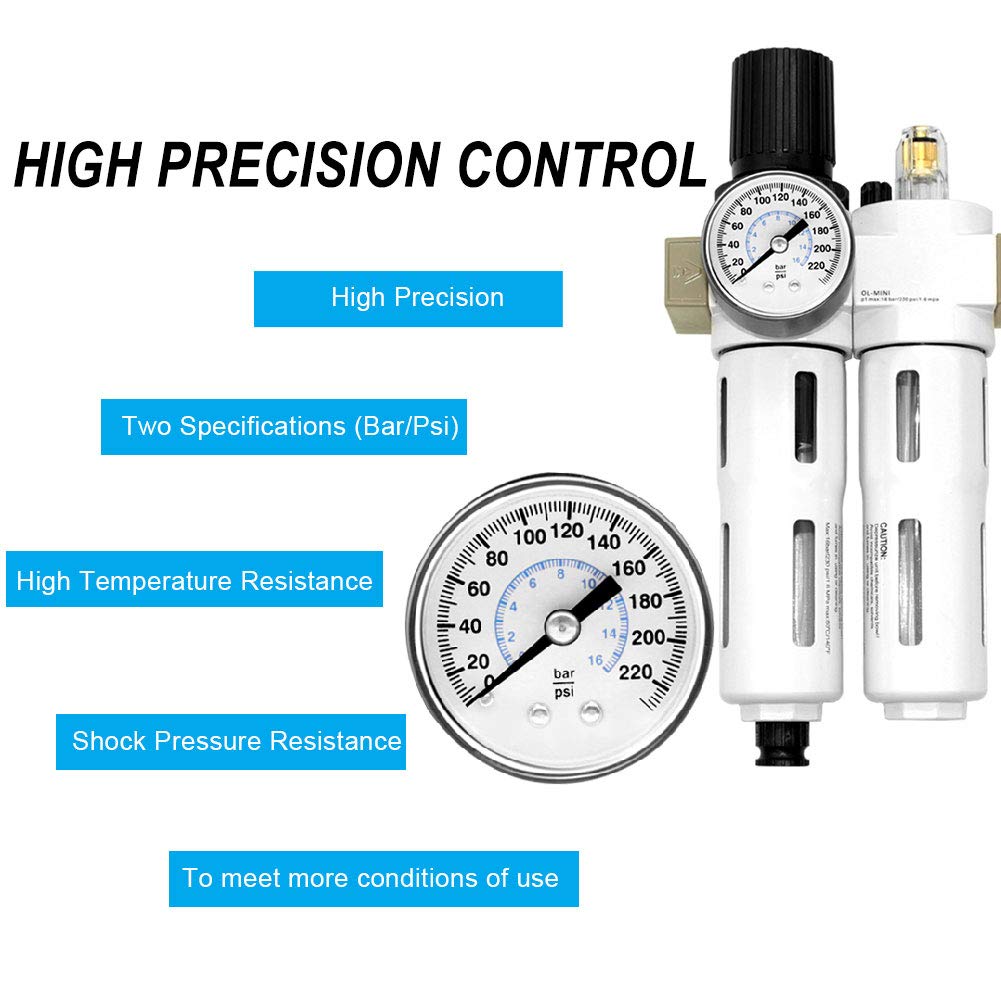 Beduan Combo regulador de filtro de aire comprimido NPT de 3/8 pulgadas (0-230 psi), filtro de compresor de herramienta de aire, separador de trampa de agua/aceite con calibre, drenaje manual