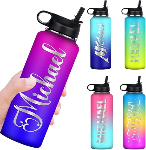 Botellas de agua personalizadas para niños y niñas, botella de agua deportiva de acero inoxidable para la escuela, hombres y mujeres