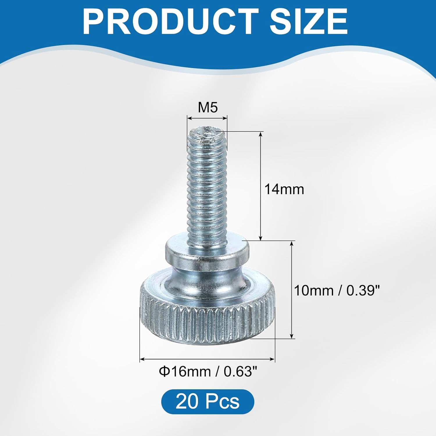 PATIKIL M5 x 14mm Knurled Thumb Screws, 20Pcs Metric Knurled Head Bolts Thumb Screw with Shoulder Grip Knobs Fasteners Tighten Thread Fasteners for TV Monitor Mount