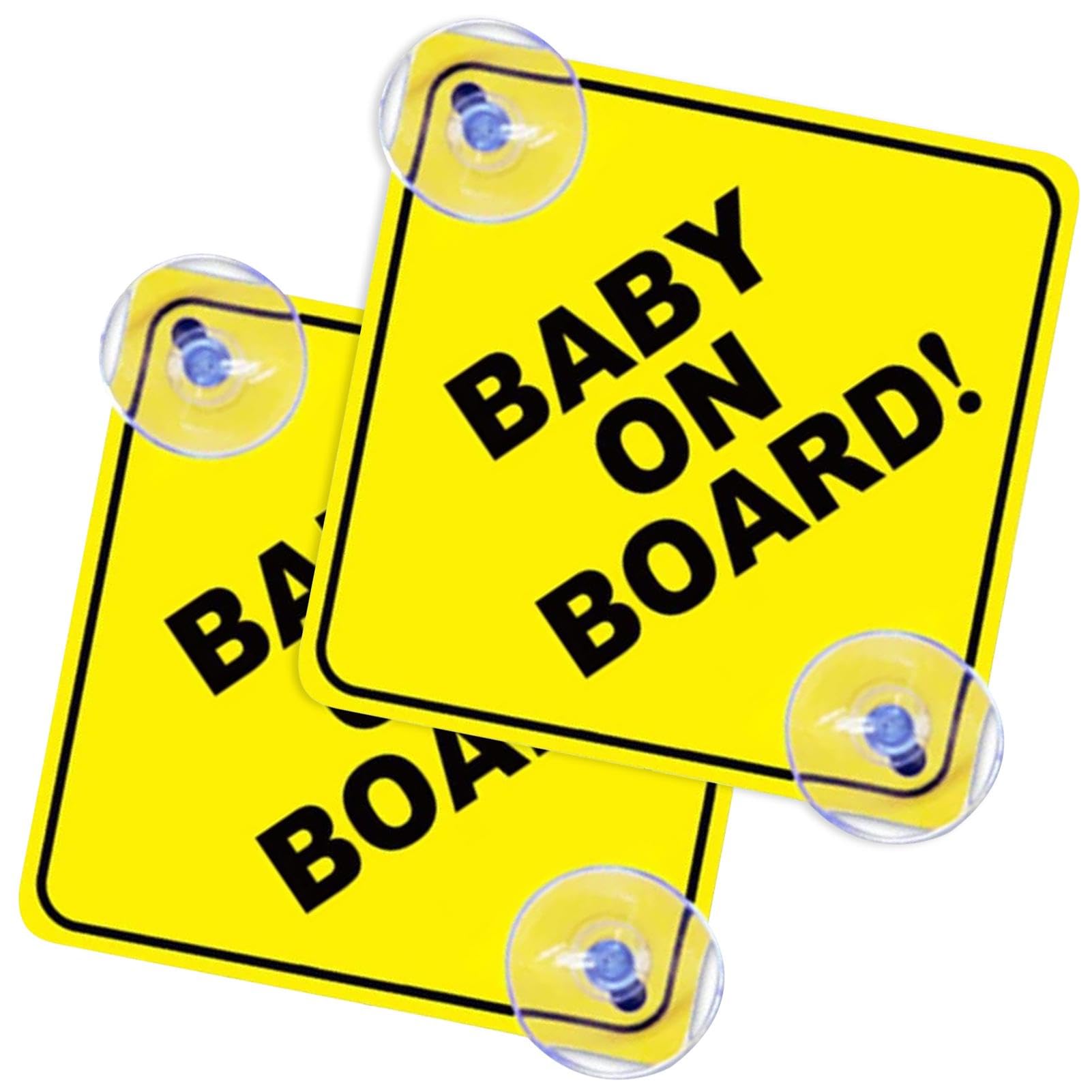 2 Pcs Baby on Board Sign for Car 5"x5" Safety Signs with Double Suction Cups, Baby on Board Car Signs, Bright Yellow and See