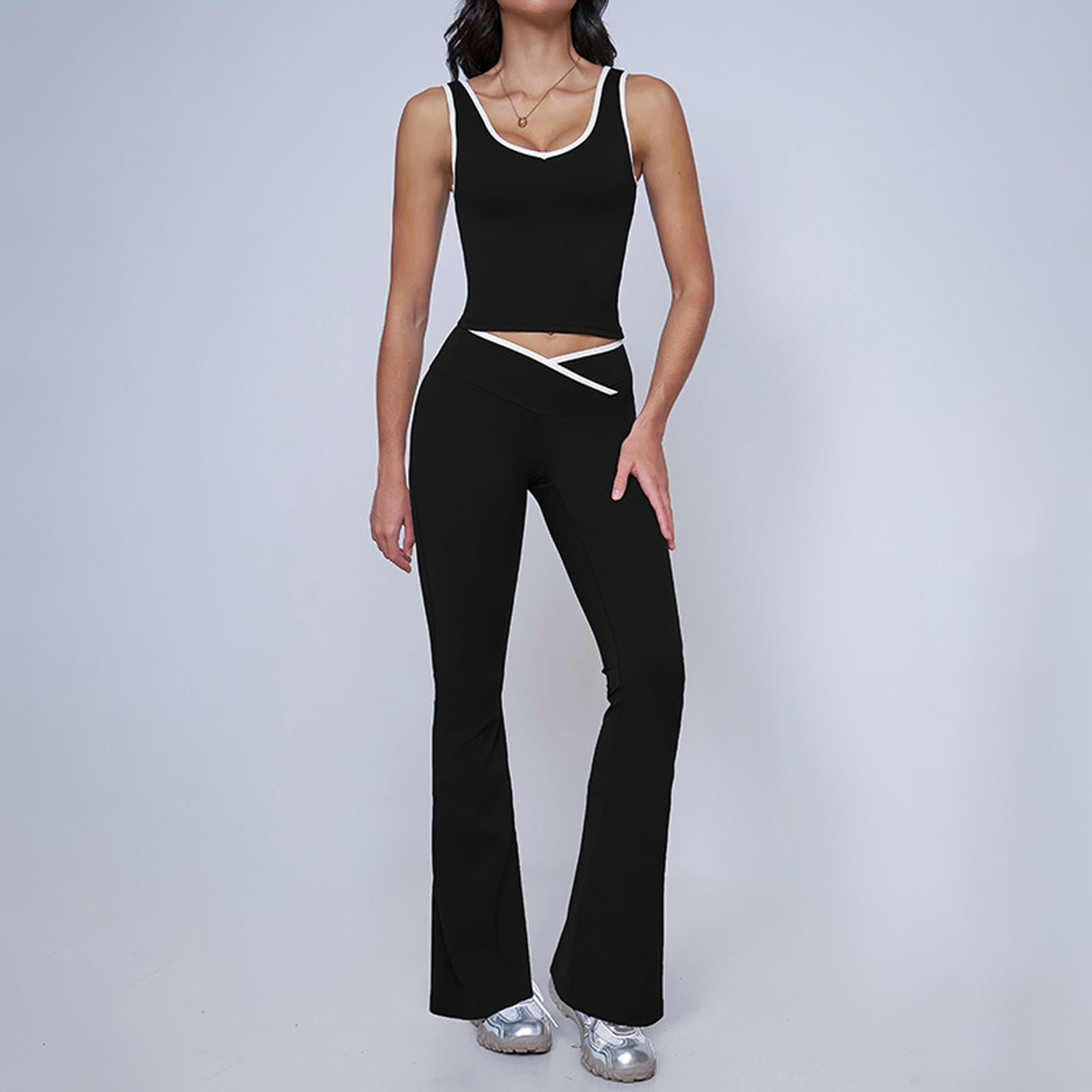 Zestawy treningowe dla kobiet z długim rękawem Crop Top Scrunch podnoszące pośladki legginsy z wysokim stanem 2-częściowe stroje na siłownię do jogi