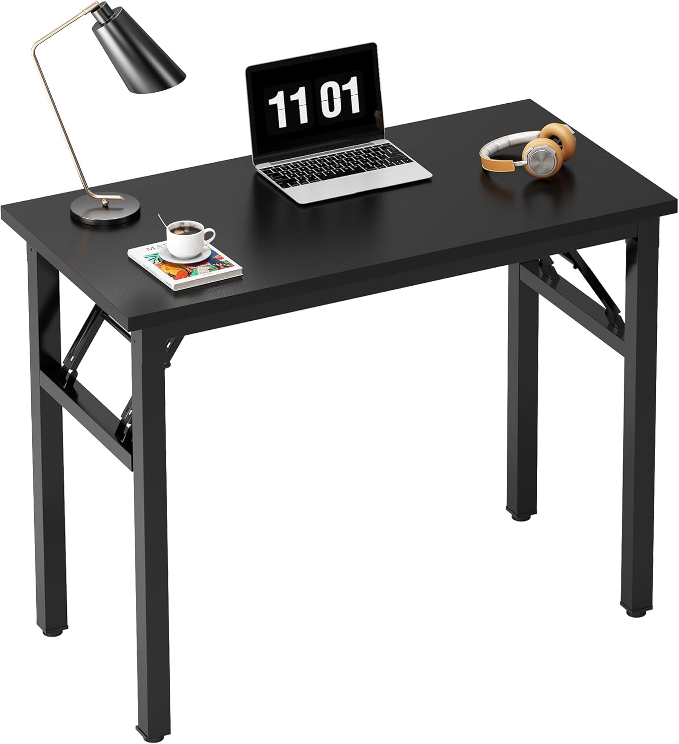 Need 31.5 Inch Folding Computer Desk for Small Spaces, Black Study Foldable Writing Table for Home Office, Bedroom, Dorm Room & Student, No Assembly 31.5 inches Black