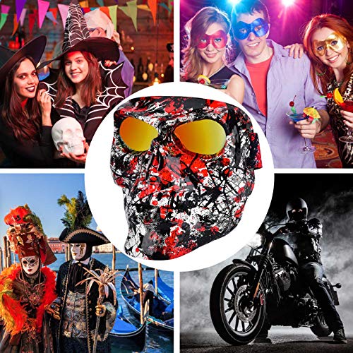 BOLLFO Airsoft Skull Mask Protective Full Face Tactical Mask for CS Airsoft Shooting Halloween Cosplay Cycling Party,Adjustable Windproof Outdoor Anti-Fog Face Mask (Skull- Black+Red Pattern)