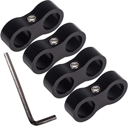 JSDAN Abrazadera separadora de manguera 6AN, abrazadera de montaje de línea de combustible AN6 aluminio negro 4PCS