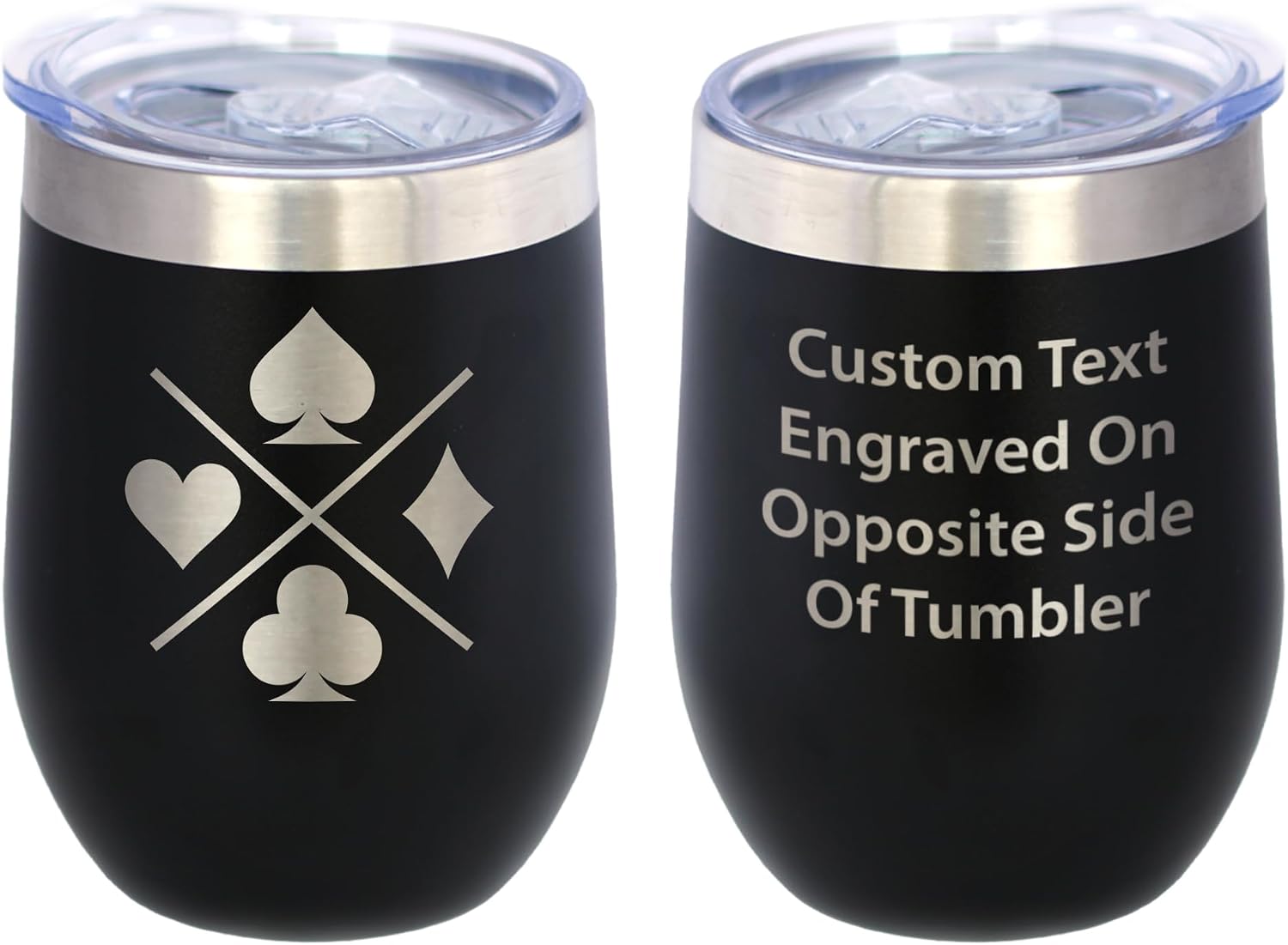 Custom Poker Card Suits Personalized Wine Tumbler Cup with Sliding Lid - Poker Players Gifts & Decor - Stainless Steel Insulated Mug, 12 oz