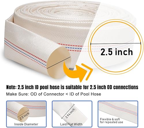 Miniatura 2 de Eoiips Manguera de lavado a contracorriente de 2.5 pulgadas x 65.6 pies de longitud, manguera de jardín plana de PVC con abrazadera de manguera