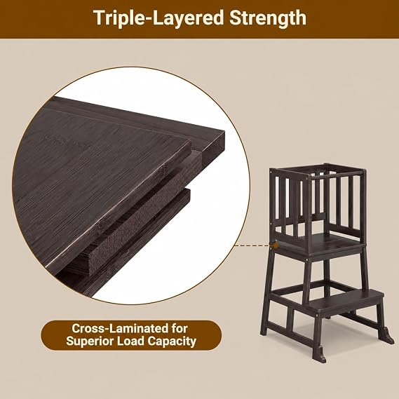 COSYLAND Nursery Step Stool for Kids - Toddler Standing Tower for Kitchen Counter - Mothers' Helper Kids Learning Stool in Kitchen - A-Shaped Anti-tip Structure (Walnut)