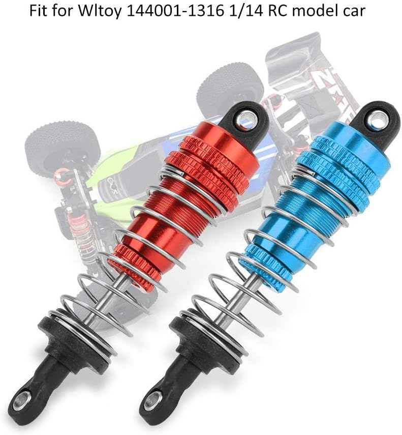 Metal Oil-Filled Shock Absorbers for 1/14 RC Cars, Adjustable Suspension for WLtoys 144001 and Similar Models, for Racing and Drifting (Red/Blue)