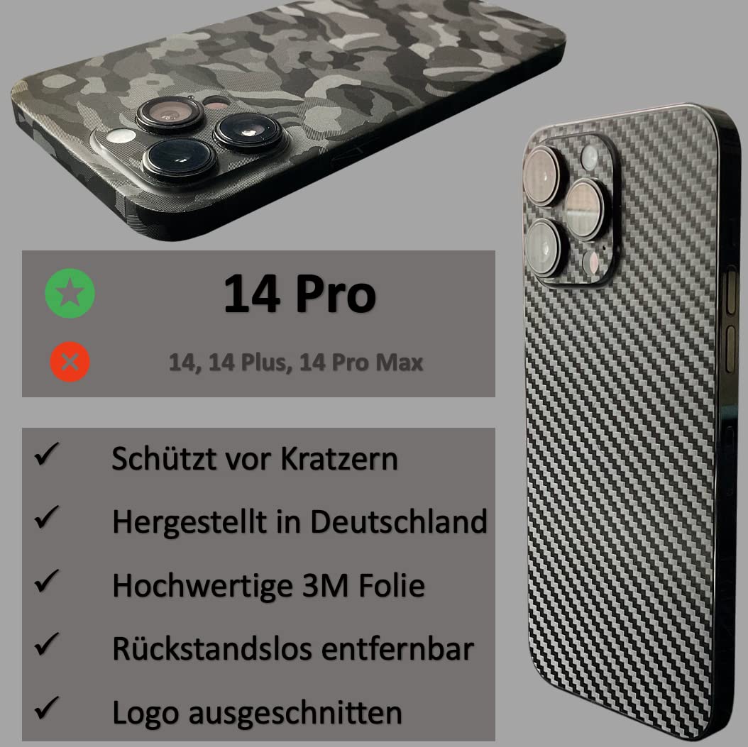 Compatibile con iPhone 14 Pro, pellicola protettiva (nero opaco Back Only)