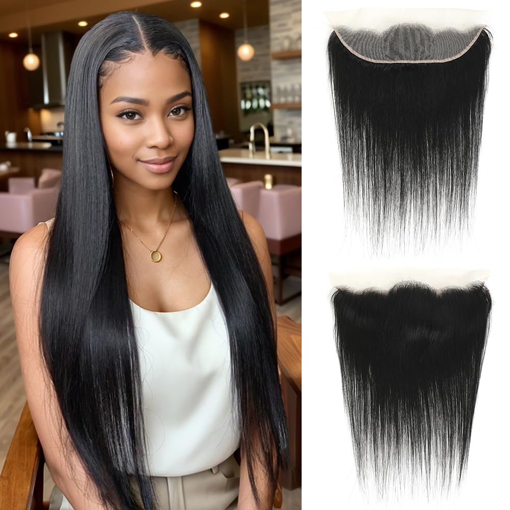 13x4 Lace Frontal Closure,18 Inch Straight Human Hair Ear to Ear Lace Frontal Closure Natural Black Hair Extensions for Women (18 Inch, 1B)