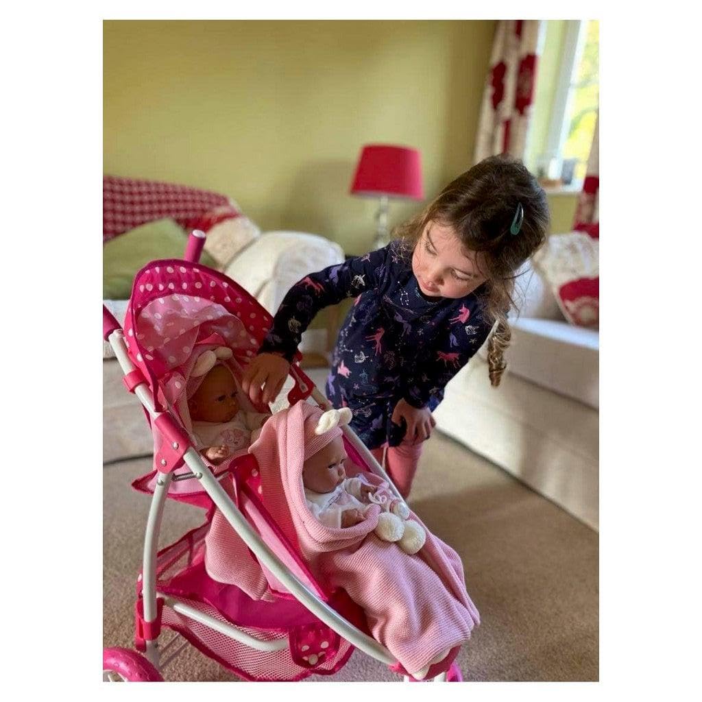 Roma Dotty Tandem Poussette Double pour poupées Rose à Pois