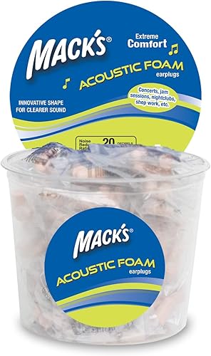 Mack's Tapones para los oídos de espuma acústica, 100 pares de tina, suaves y cómodos tapones para los oídos para conciertos, sesiones de mermelada,