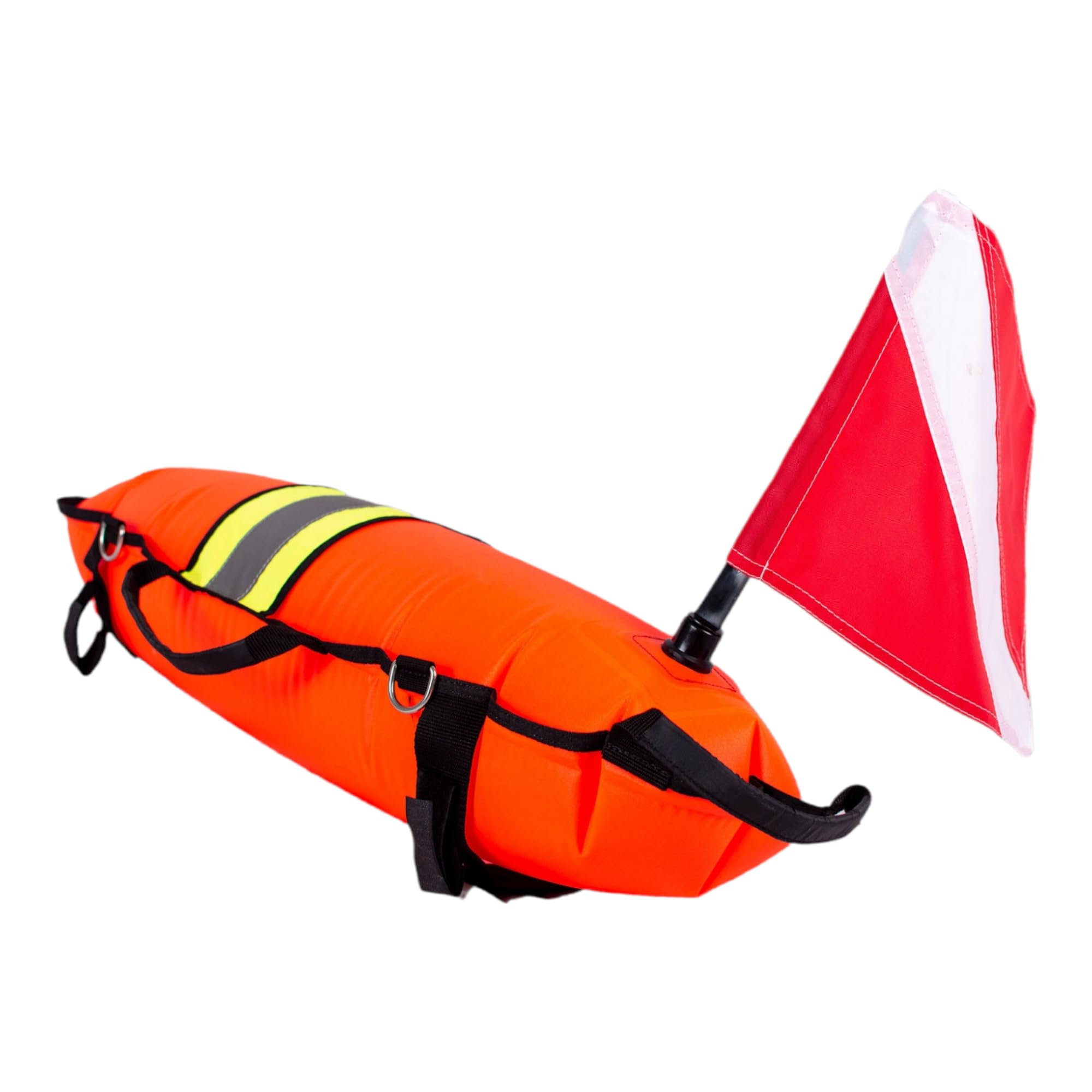 Soflo Spearfishing Hi-Visibility Inflatable Torpedo Buoy Float Signal - Dive Safety Flag - 20m (65 Feet) Dive Line - Scuba Diving Freediving Snorkeling & Swimming - High Visibility Strap