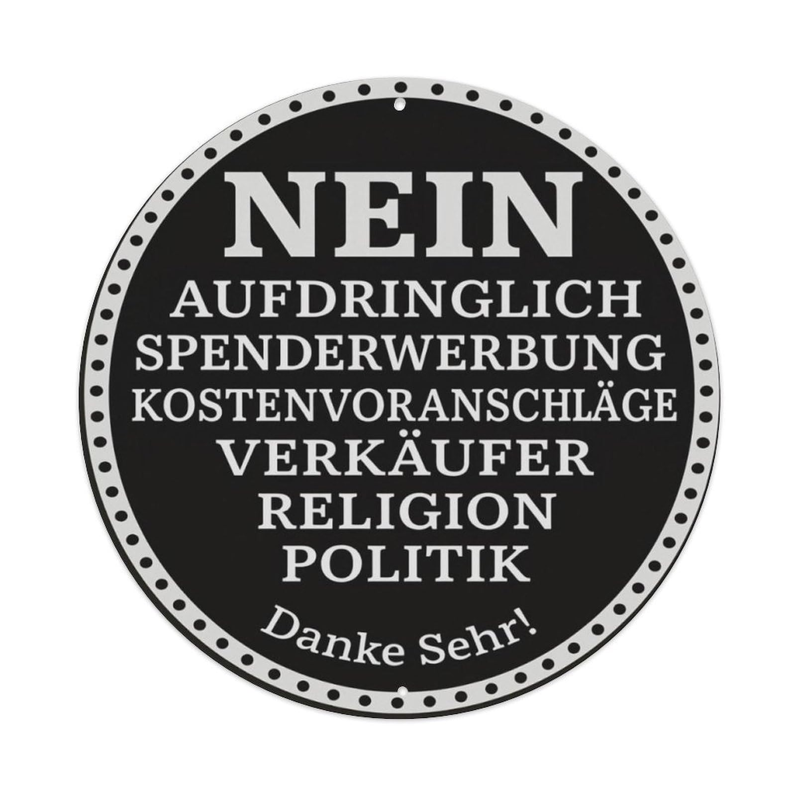 Minimalist German No Soliciting Warning Round Sign Vintage Aluminium Metal Sign, Retro Wall Decor for Home, Bar, Garage & Farmhouse 20x20cm