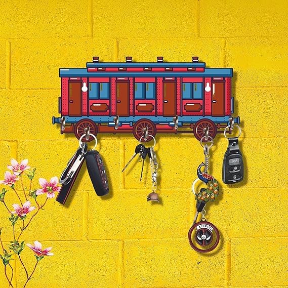 Accroche-clés mural en bois avec impression UV train vintage chic