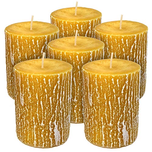 Hyoola Timberline Pillar Candles - 6 Pack - Yellow Pillar Candles - European Made Rustic Pillar Candle - 2.5 Inch x 3.5 Inch