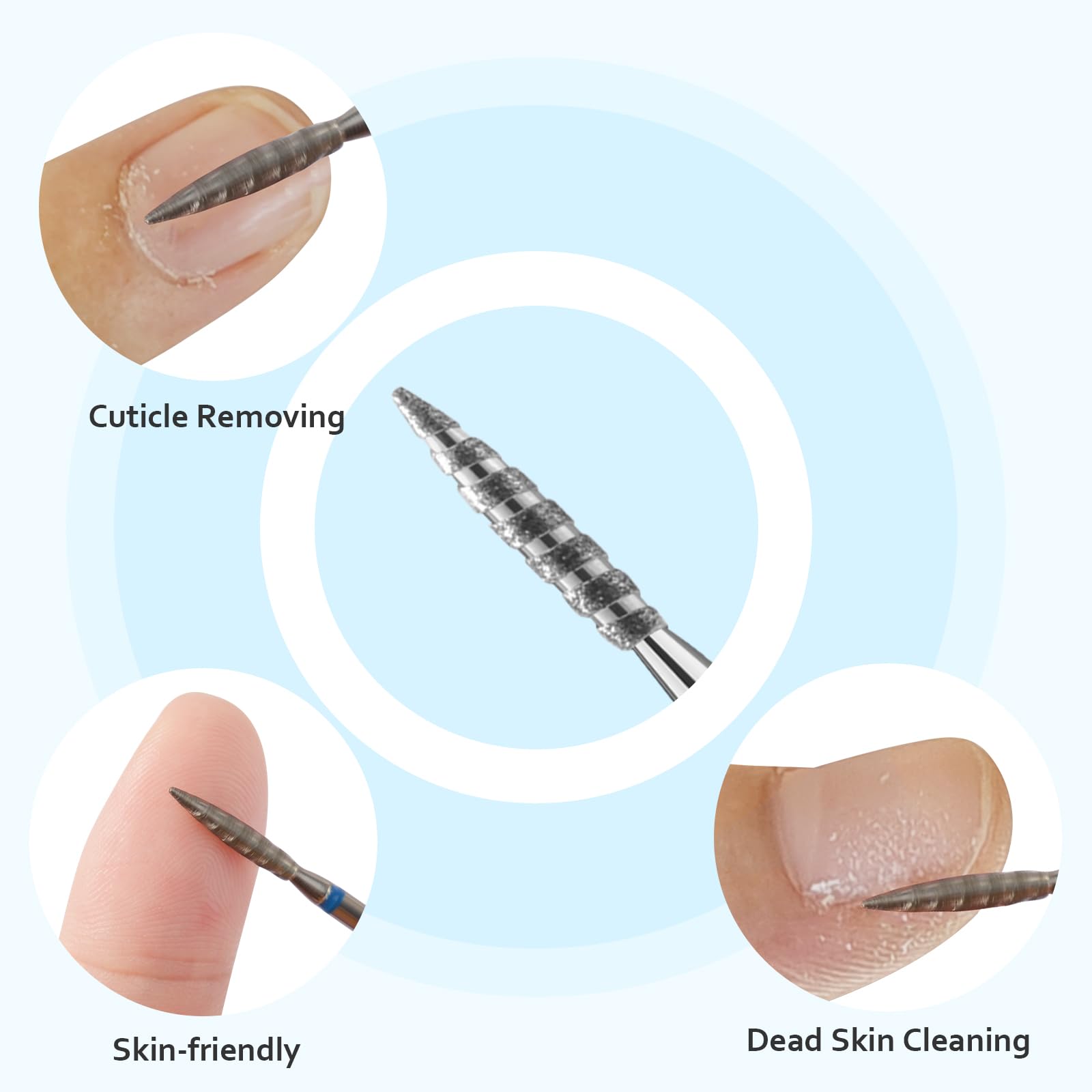 CGBE Punte Fresa Unghie Professionale, Punta Fresa Unghie Rimozione Cuticole e Pelle Morta, Diamante di Carburo, Grana Media, Forma di Fiamma, Punte Fresa Cuticole per Manicure Pedicure