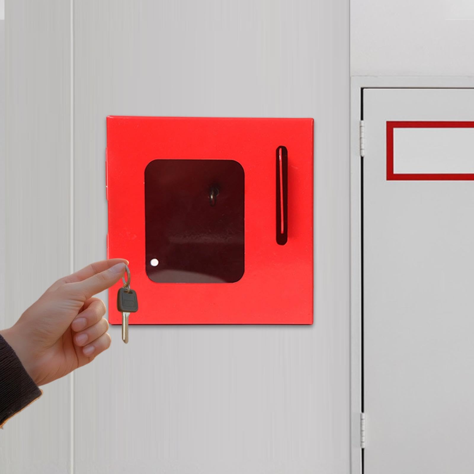 Caja de Bloqueo Duradera Caja Portátil para Candados Colectivas Montaje en Pared con Cierre Seguro Y Panel Visible Adecuada para Indus, Rojo