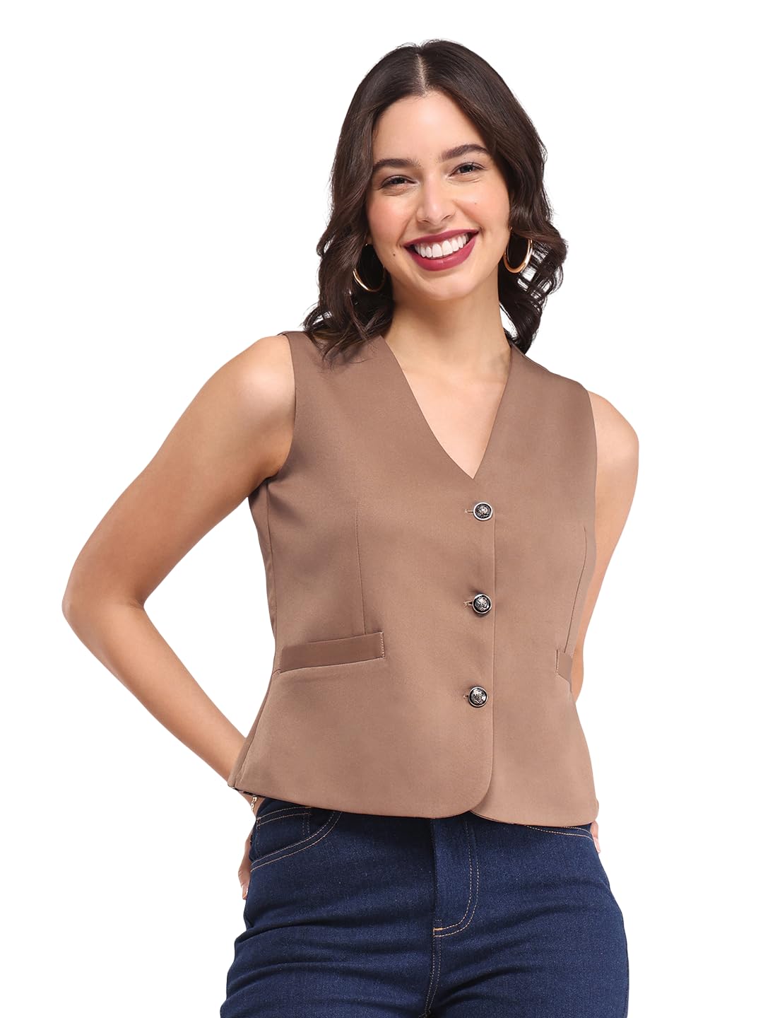 V-Neck Waistcoat - Brown